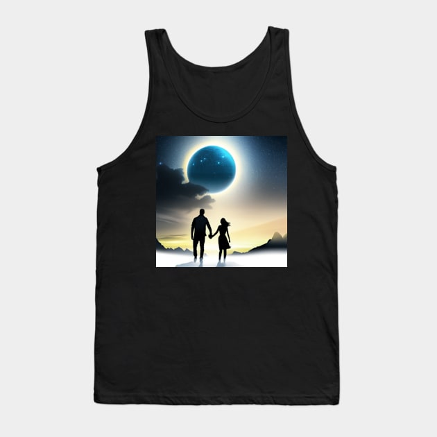 Valentine Wall Art -  Cosmic couple in the mist - Unique Valentine Fantasy Planet Landsape - Photo print, canvas, artboard print Tank Top by DigillusionStudio